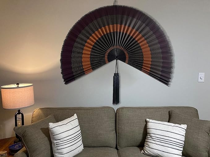 ChumDecor Fan Wall Decor,Japanese Wall Fan Decor,Large Bamboo Fan Wall Art for Boho Hanging Headboard,Decorative Folding Fan for Over Bed Decorations,Large Wall Dcor (Ebony, 48inch)