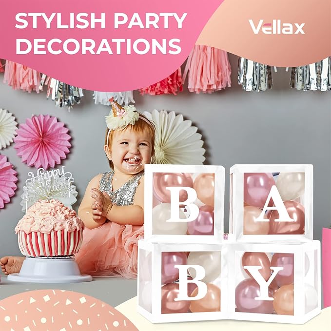 44-Piece Baby Shower Decorations for Boy or Girl - 4 Boxes with Letters and 32 Balloons - Neutral Dusty Pink, Sand and Nude - Gender Reveal Party Supplies - Nursery Decor Prop