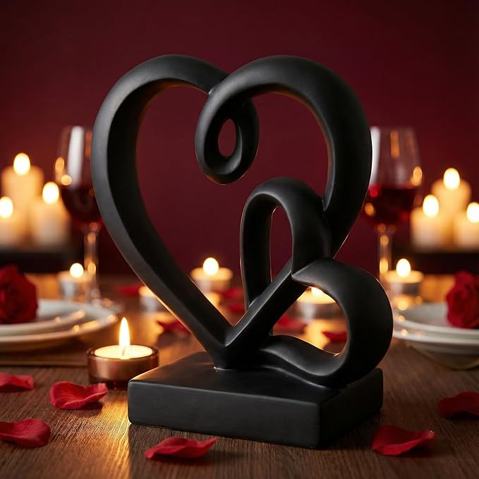 Wedding Anniversary Couples Gifts-Two Hearts Decor Resin Statue,1st to 50th for Her/Him,Engagement Present, Shimmering Love Symbol for Couple, Romantic Home Accent