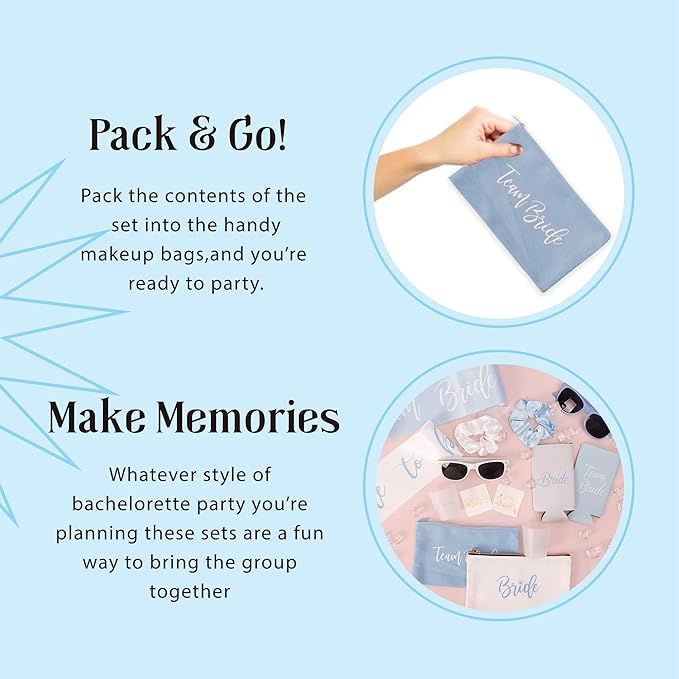 56 Piece Bachelorette Party Favors Kit – Bridesmaid Proposal Gifts & Bride-to-Be Accessories | Team Bride Decorations, Sashes, Sunglasses, Cups & More (Blue 7 Pack, 56)