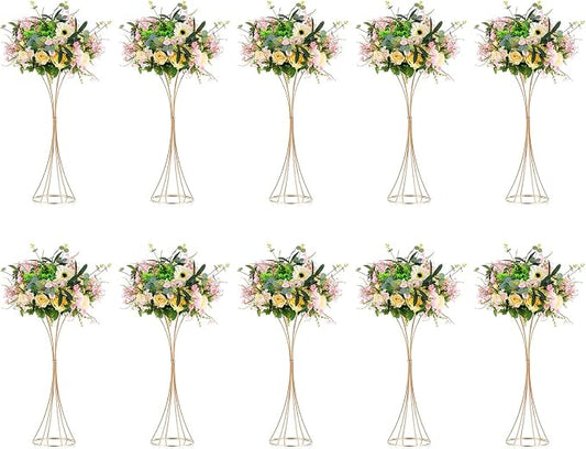 NUPTIO 10 Pcs Gold Trumpet Vase 26in Tall Metal Vase, Wedding Centerpieces for Tables, Artificial Arrangement Flower Stand for Anniversary Party Birthday Event Aisle Home Reception Decor