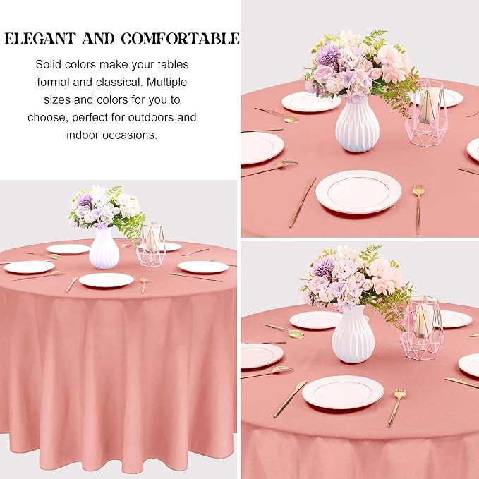 4 Pack 108 Inch Round Tablecloth Polyester Washable Table Covers for Wedding Dining Table Buffet Parties Banquet Decor（Dusty Rose）