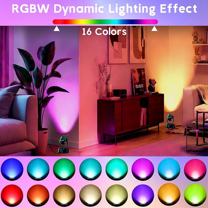 7W RGBW Uplights Indoor, Spotlights Indoor Christmas LED Color Changing Uplights Indoor with Remote Dimmable Function Memory Feature LED Ambient Lighting for Party,Bar,Esports Room,2 Pack
