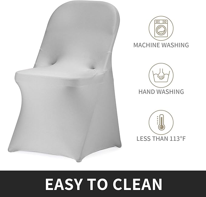 Peomeise Stretch Spandex Folding Chair Cover for Wedding Party Dining Banquet Event (Silver,25pcs)