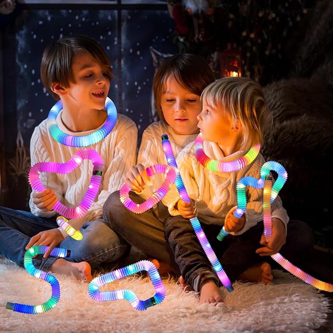 Light Up Glow Sticks Fidget Pop Tubes, 6 Pack Glow in The Dark Party Supplies Toddler Sensory Toys, Glow Stick Thanksgiving Christmas Party Favors Party Pack Gifts for Kids