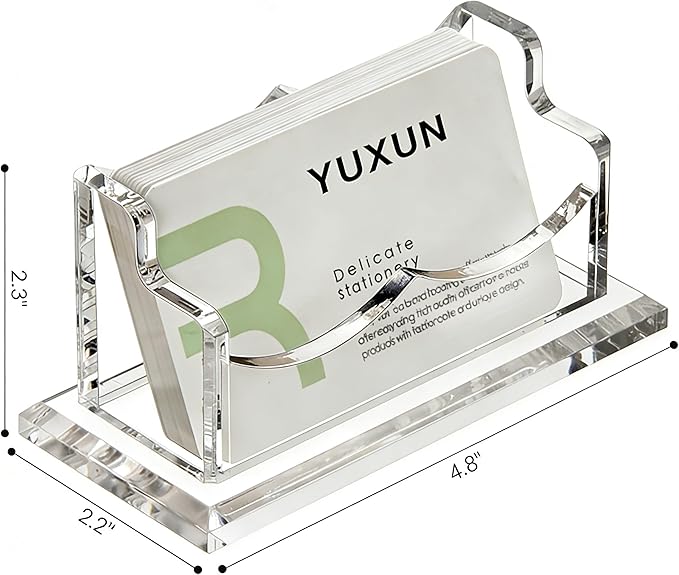 YUXUN Acrylic Business Card Holder for Desk, Business Cards Holder Organizer for women, Clear Business Card Display Stand, 8mm Thicken Acrylic Base, 50+ Business Cards for Office Exhibition Home