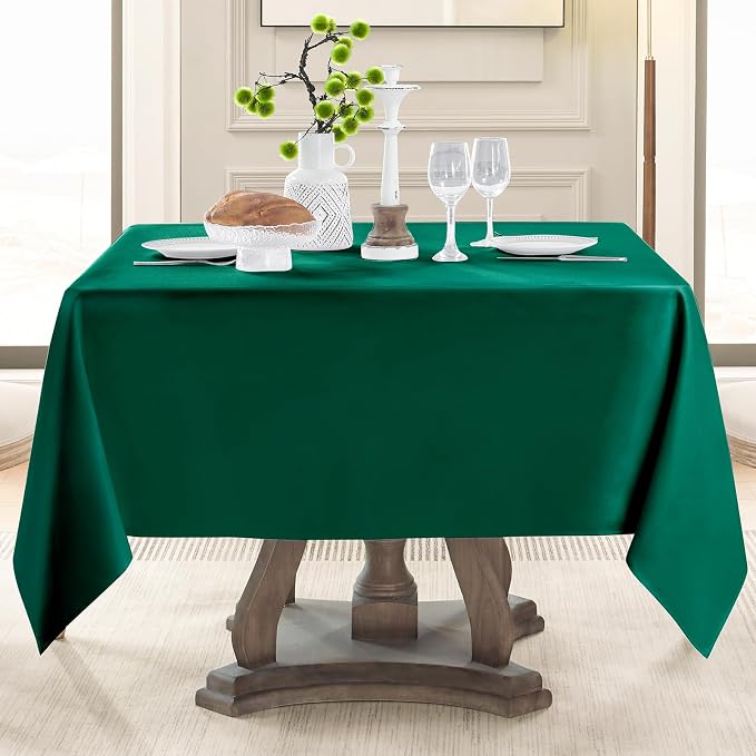 Square Tablecloth 52 x 52 Inch Dark Green Tablecloths Stain-Wrinkle Resistant Washable Polyester Table Cloths for Holiday, Buffet Parties,and Wedding 1pack