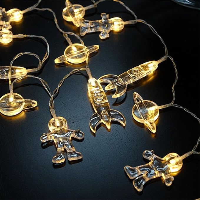AceList 50 LED Children's Room LED String Light Astronaut Spaceship Rocket Pendants Holiday Party Lights Wall Window Nursery or Kids Room Decor Wedding Around The Party Christmas (Warm White)