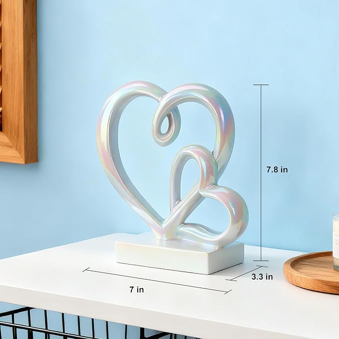 Wedding Anniversary Couples Gifts-Two Hearts Decor Statue,1st to 50th for Her/Him,Engagement Present, Shimmering Love Symbol for Couple, Romantic Home Accent