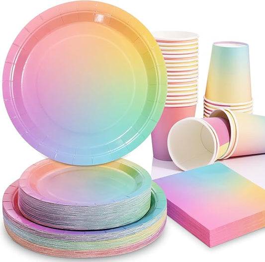 Rainbow Birthday Decorations for Girls, Pastel Rainbow Plates and Napkins 200Pcs, Girl Birthday Plates and Napkins, Easter Mother's Day Hawaiian Luau Colorful Pride Month, Serves 50