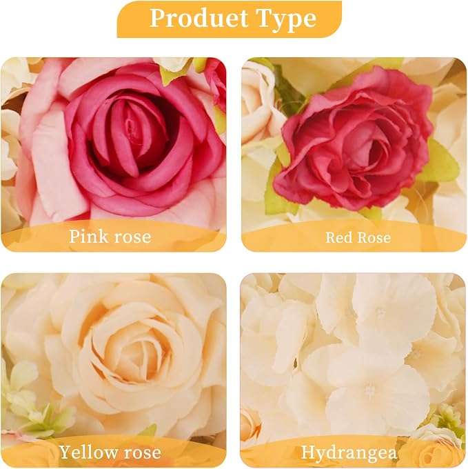 3D Flower Wall Backdrop - 12Pcs 15×15 Inch Artificial Rose Panels Champagne & Red Silk Floral Decor for Home Party Wedding Anniversary Birthday Photographic Studio Background & Decorative Fences