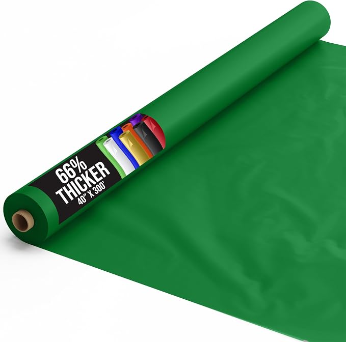 Party Solids 66% Thicker Premium Emerald Green Plastic Table Cover Roll 40" X 300' Table Cloth Plastic Cover Roll Quality Thick Banquet Rolls Disposable Tablecloth Rolls Strong American Based Company