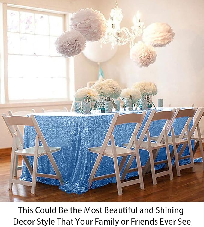 ShiDianYi Sequin Tablecloth Baby Blue 50x72-Inch Sequin Table Linens Sky Blue Rectangle Tablecloth for Wedding Decor-200111E