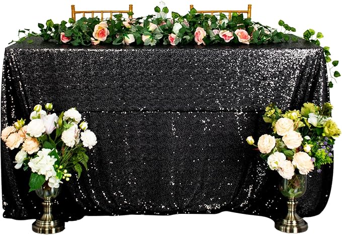 ShiDianYi Black Sequin Tablecloth 50x72-Inch Black Linen Tablecloth Around The World Party Decorations