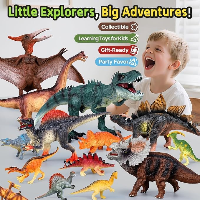 Drefirsa Dinosaur Toys for Kids 3-5 5-7, 14PCS Big Realistic Dinosaur Figure Set with 6 Jumbo & 8 Small, Educational Dinosaur for Toddler as Birthday Gift, Party Favor, Toy for 2 3 4 5 Year Old Boy