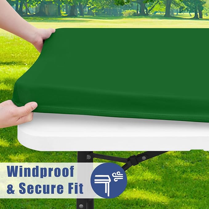Moosfor Spandex 5 Foot Rectangle Table Cloth 4 Pack, Elastic Fitted Tablecloths for Picnic, Stretch Washable Patio Table Cover for Outdoor, Camping, Banquet and Parties (Emerald Green, 30"x60")