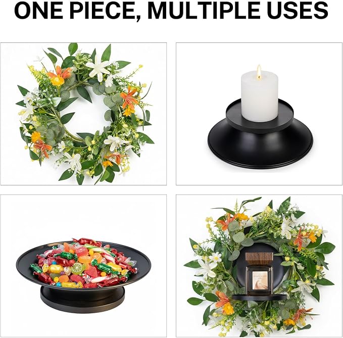 MOYEE Summer Centerpieces for Tables Candle Ring, Black Metal Candlestick with an Artificial Wreaths 14 in Versatile Dining Table Centerpiece Decor (an Orange and White Wreath)