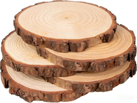 5 PCS Natural Wood Slices 6.3-6.7 Inches Diameter, 0.8 Inches Thick - Unfinished Round Wooden Discs with Bark for DIY Crafts, Coasters, Painting, Wedding Decor, and Home Decoration
