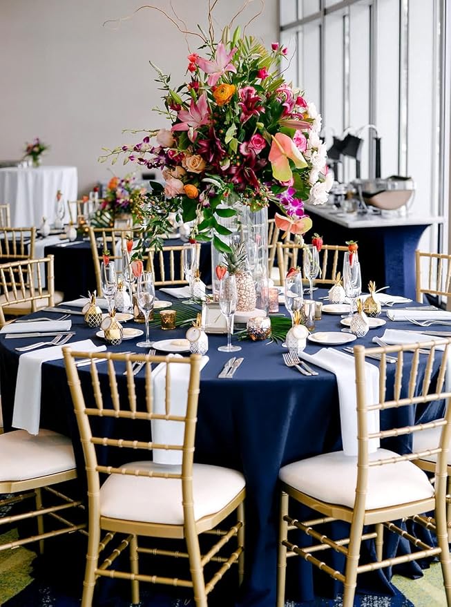 fani 8 Packs Navy Blue Round Tablecloth - 90 Inch, Premium Polyester Table Cloth for Round Tables, Washable Fabric Table Covers for Wedding, Party, Banquet, Dining Tables and Camping