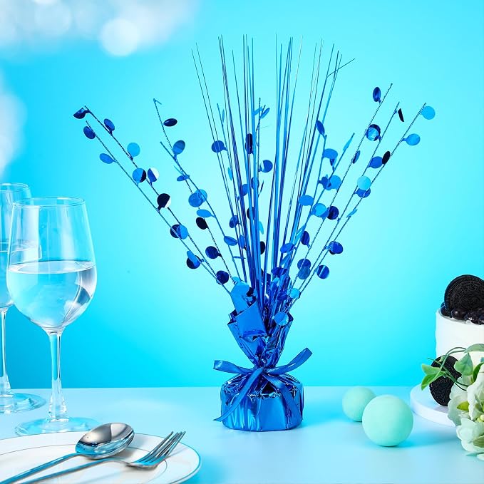 Crowye 6 Pcs Blue Metallic Foil Spray Centerpiece Table Decoration Blue Round Spray Centerpiece for Party Table Decor for Holiday Birthday Party