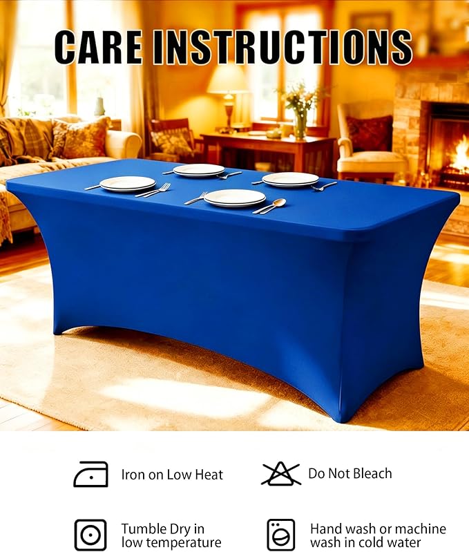 6FT Royal Blue Table Cloth - 2 Pack Fitted Stretch Rectangle Spandex Tablecloth, Washable Table Cover for Party, Picnic, Wedding, Banquet, Birthday and Festival(30" x 72")