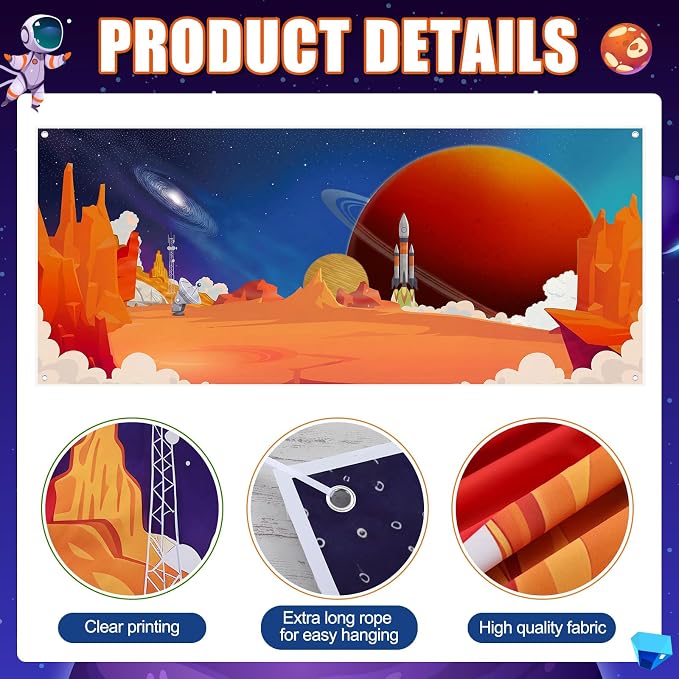 9 x 20 ft 2026 Vbs Backdrop Decoration Vbs Universe Space Galaxy Moon and Rocket Background Vacation Bible School Backdrop for Classroom Party Summer Cap Photo Booth Prop Church Outer Space Background
