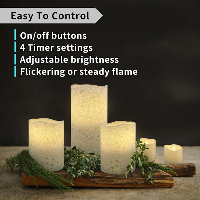 FURORA LIGHTING White Glitter Flameless Candles - Real Wax, Adjustable Brightness, Remote & Timer - 4 Pillars (3x4, 3x6) and 4 Votives, 8-Pack, Battery Operated