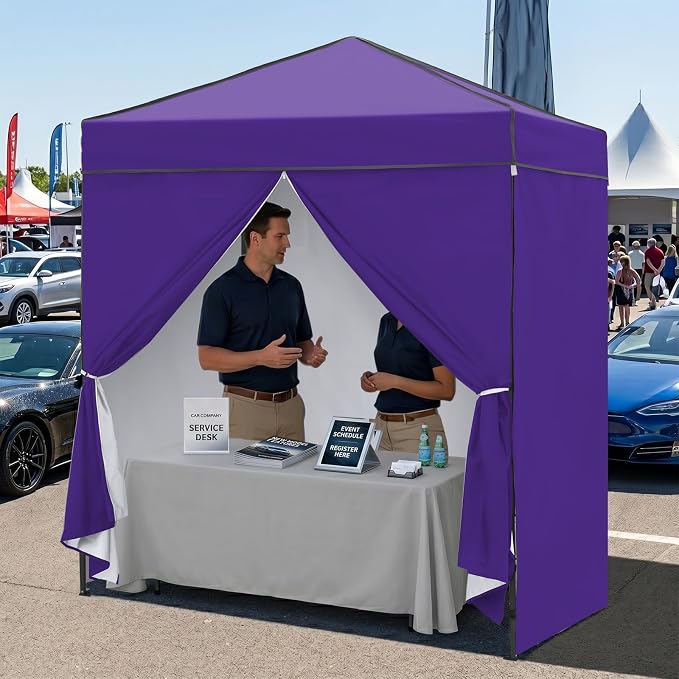 EAGLE PEAK 6x4 Instant Pop Up Canopy Tent with 4 Side Wall Panels, Straight Leg Sun Shelter, Portable Canopy with Carry Bag for Camping, Beach & Sports, Purple