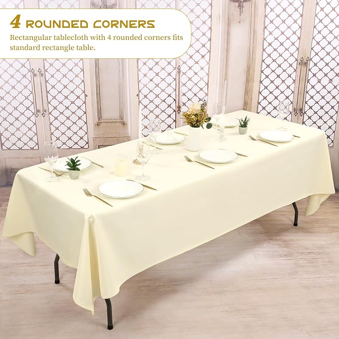 Showgeous 4 Pack Beige Tablecloth 60 x 102 Inch, Rectangle Table Cloth for 6 Foot Table, Wrinkle Resistant Washable Polyester Table Cover for Wedding Dining Table Buffet Parties and Camping
