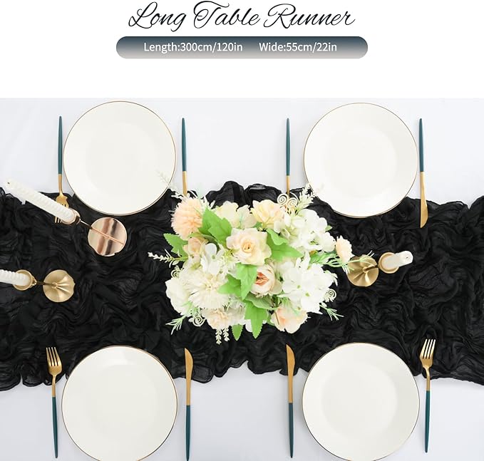 20 Pack Black Cheesecloth Table Runner 120 Inch 10FT Rustic Boho Gauze Cheese Cloth Table Runner for Wedding Party Baby Shower Thanksgiving Christmas Decoration