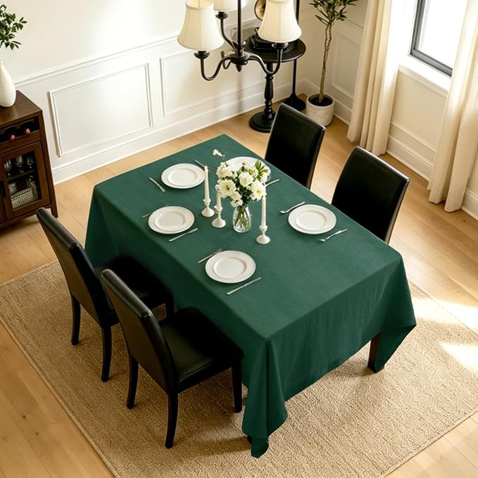 Linen World Linen Tablecloth,100% French Linen Green Tablecloth 108" x 60" Inch,Washable Rectangular Tablecloth for Dining,Outdoor,Weddings and Restaurants,Decorative Thanksgiving Christmas