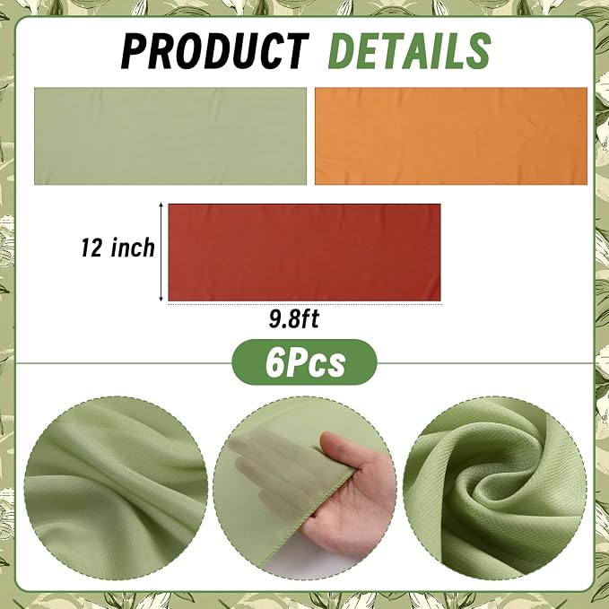 Boao 6 Pcs Fall Table Runner Burnt Orange Color Decorative Party Decorations Table Runner Cloth 10ft Boho Sheer Rustic Fabric for Wedding Birthday Party Baby Bridal Shower Graduation Dawn Decor