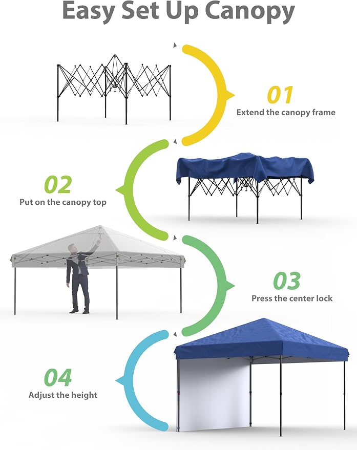 GAOMON 10'x10'Pop Up Canopy Tent, Instant Canopies Portable Gazebo with 1 Removable Sidewall, 4 Stakes, 4 Ropes for Outdoor Events, Patio, Party, Camping, Blue
