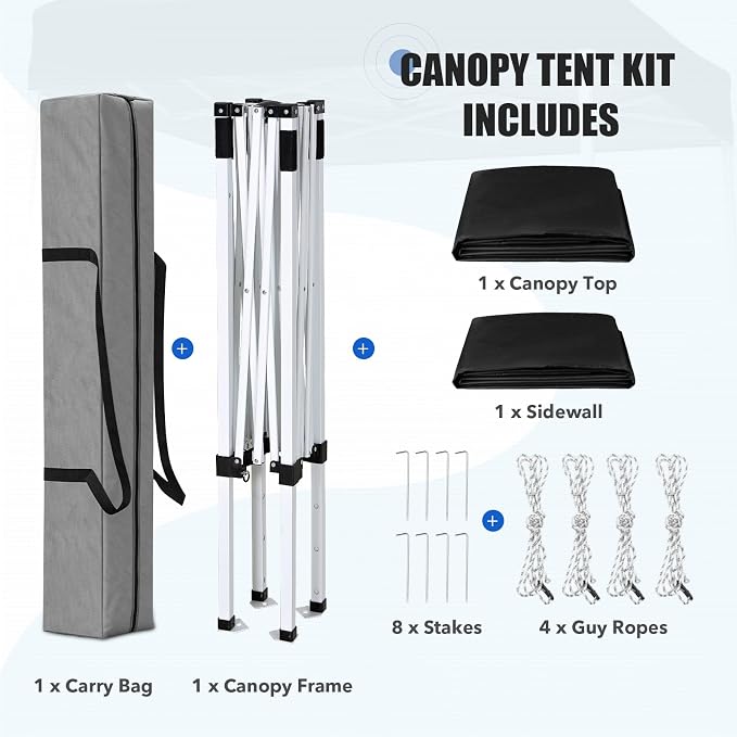 EAGLE PEAK Pop up Canopy 5x5, Outdoor Portable Canopy Tent with One Removable Sunwall, Carry Bag Included, Black