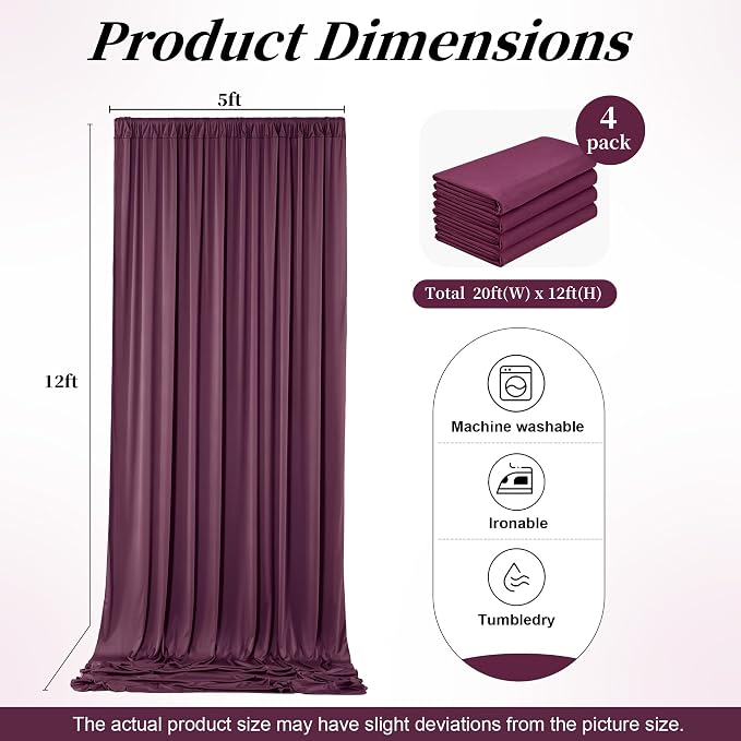 20ft x 12ft Burgundy Backdrop Curtains for Parties, Wrinkle Free 4 Panels Photo Backdrop Drapes Back Drop Cloth for Wedding Birthday Photography Background Decor