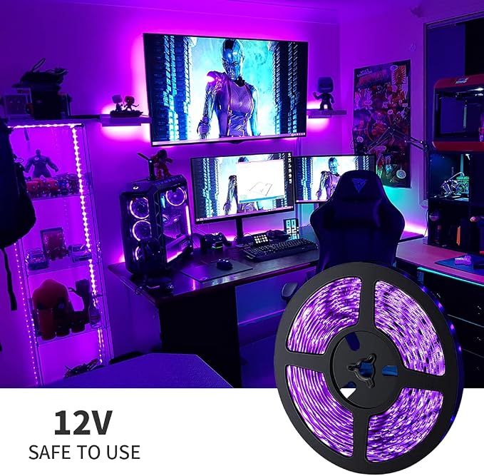 TigQiang Black Light Strip, 20ft/6M Flexible LED Black Light with kit, 360 lamp Beads, 12V LED Light, Non-Waterproof for Indoor Fluorescent Dance Party, Stage, Birthday, Wedding, Dark Party