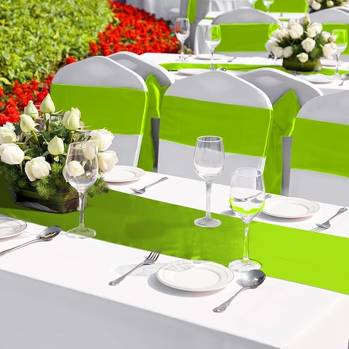 Bencailor 24 Pcs Bright Green Satin Table Runner Bulk 12 x 108 Inches Long Table Runners Bright Smooth Fabric Tablecloth for Wedding Banquet Birthday Spring Graduation Party Decorations