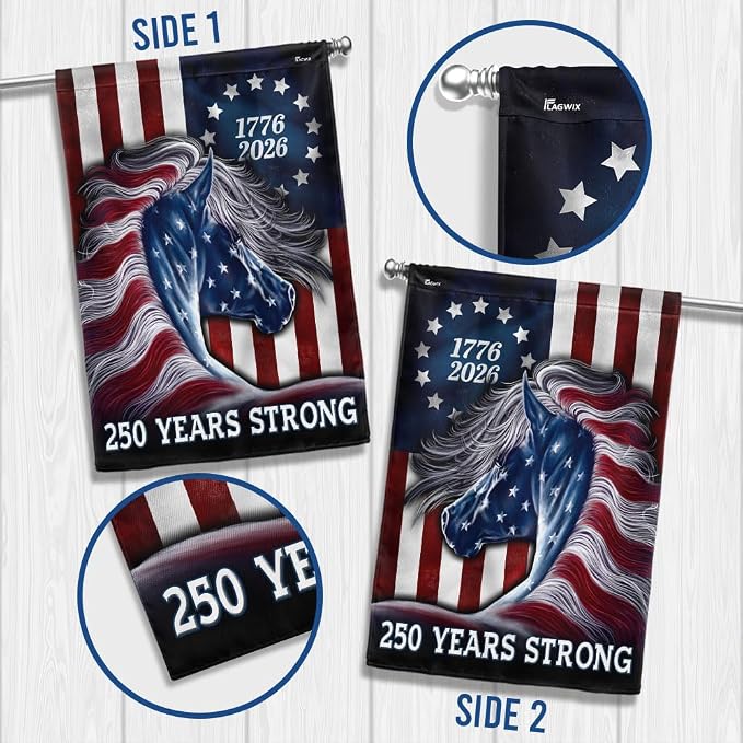 American Flag-Patriotic Horse Flag, 250 Years Strong Patriotic Horse 4th Of July US Flag, House Flag (29.5" x 39.5")-USA Premium Polyester