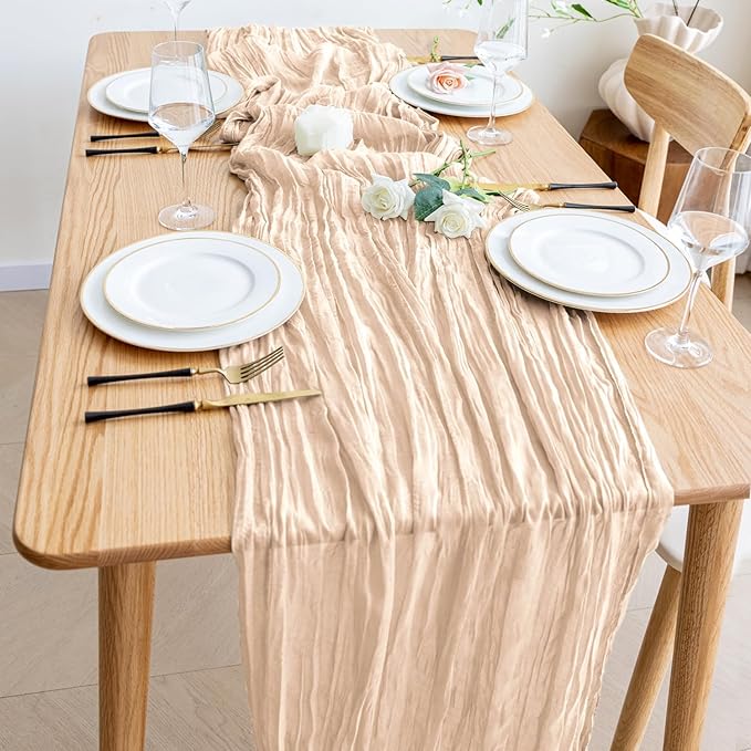 Wokceer Cheesecloth Table Runner 2 Pack 10FT Beige Boho Gauze Christmas Cheese Cloth Table Runner for Party Long Rustic Sheer Table Runners for Baby Bridal Shower Wedding Easter Table Decor