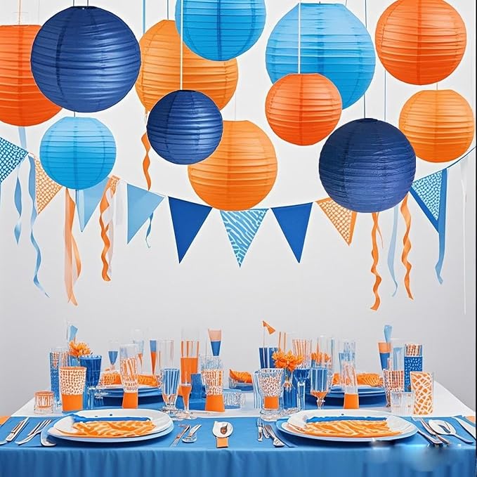 Blue and Orange Party Decorations,12pcs Paper Lanterns for Birthday Baby Shower Wedding Party Decorations
