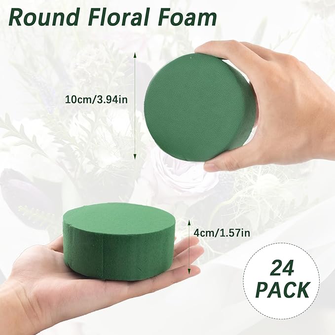 24 Pcs Round Floral Foam, Green Dry & Wet Green Flower Foam, Florist Plant Foam Block for Wedding, Artificial Aisle Flowers, Party Decoration, Fresh Flowers Arrangements(3.94 x 1.57inch)