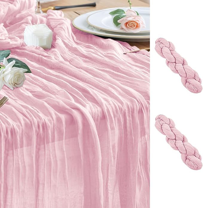 Wokceer Pink Cheesecloth Table Runner Spring 2Pack 10FT Blushing Pink Boho Gauze Easter Table Runner for Party Rustic Sheer Runners for Baby Bridal Shower Wedding