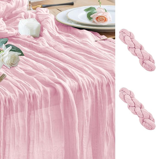 Wokceer Pink Cheesecloth Table Runner Spring 2Pack 10FT Blushing Pink Boho Gauze Easter Table Runner for Party Rustic Sheer Runners for Baby Bridal Shower Wedding