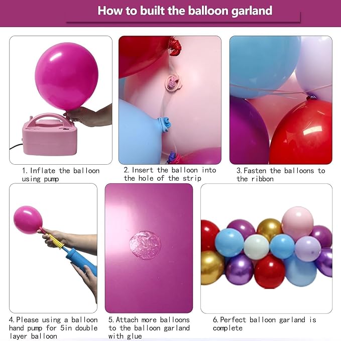 Pink Blue Purple Balloon Arch Double Stuffed Baby Blue Purple Red Balloons Pastel Purple Pink Gold Latex Balloon Garland kit for Baby Shower Birthday Princess Hawaii Party Decorations