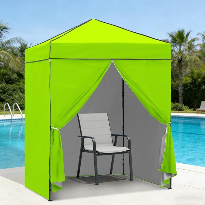 6x4 Pop Up Canopy Tent with Four Wall Panels, Instant Portable Beach Canopy, Outdoor Tent with Carry Bag for Camping, Sports, Tailgating, Events, Neon Green