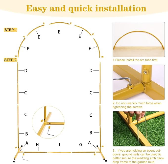 7.2 FT Metal Arch Backdrop Stand, Gold Wedding Arch Frame, Floral Balloon Arch Stand for Birthday Baby Shower Bridal Anniversary Graduation Ceremony Party Backdrop Decoration