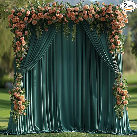20x10ft Wrinkle Free Hunter Green Backdrop Curtain for Parties Soft Fabric Drapes Wedding Dark Green Curtain Backdrop for Birthday Party Decorations Background for Photography 5x10ft,4 Panels