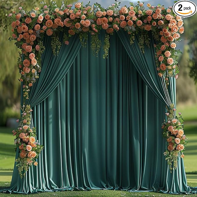 30x10ft Wrinkle Free Hunter Green Backdrop Curtain for Parties Soft Fabric Drapes Wedding Dark Green Curtain Backdrop for Birthday Party Decorations Background for Photography 5x10ft,6 Panels