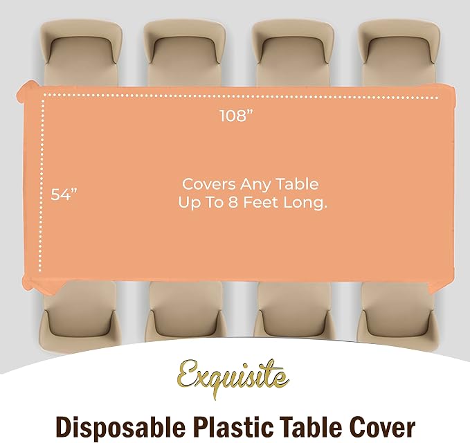 Exquisite Peach Plastic Rectangular Tablecloth 54x108inch, 48 Count - Disposable Table Cloths for Parties in Bulk, Easy Clean Up, Perfect for Christmas, Thanksgiving, New Years Eve