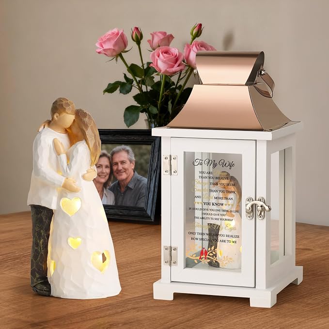 Birthday Gift for Wife Lantern with Couple Figurine, Birthday Gift for Her, Romantic Wife Gift from Husband, Christmas Valentine's for Her